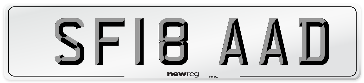 SF18 AAD Number Plate from New Reg
